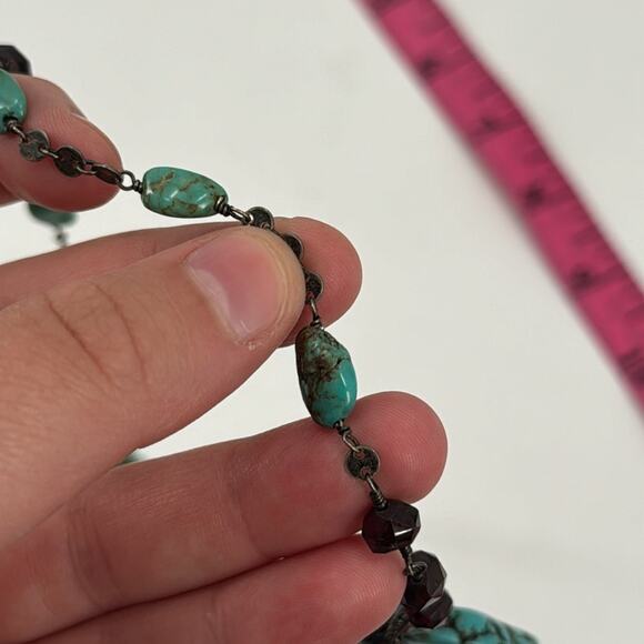 Handmade garnet and turquoise, peace, sign necklace with silver disc chain - Picture 8 of 9